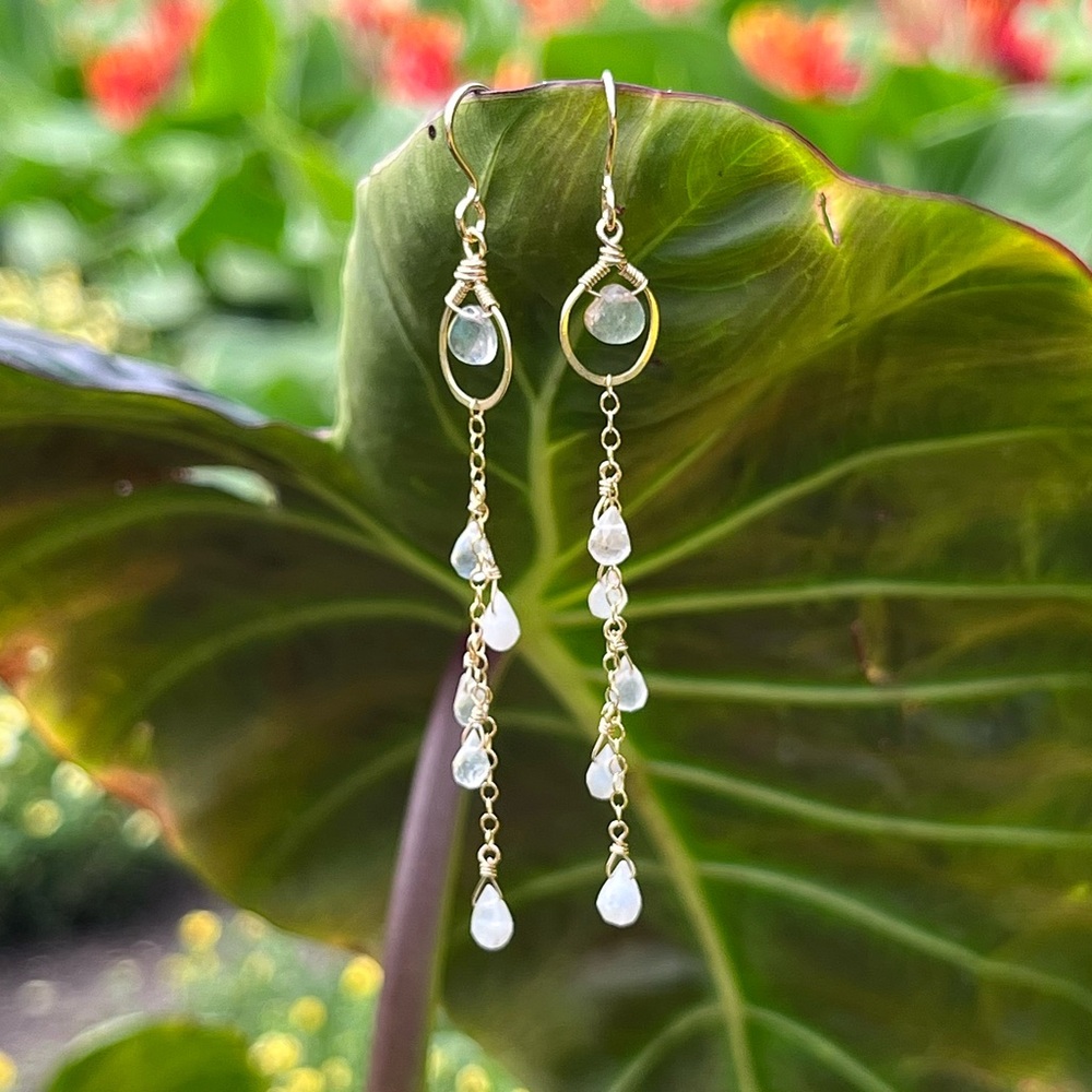Gold Filled Laboradite, Moonstone and Quartz Drop Earrings - Bridal Earrings - Picture 3 of 3